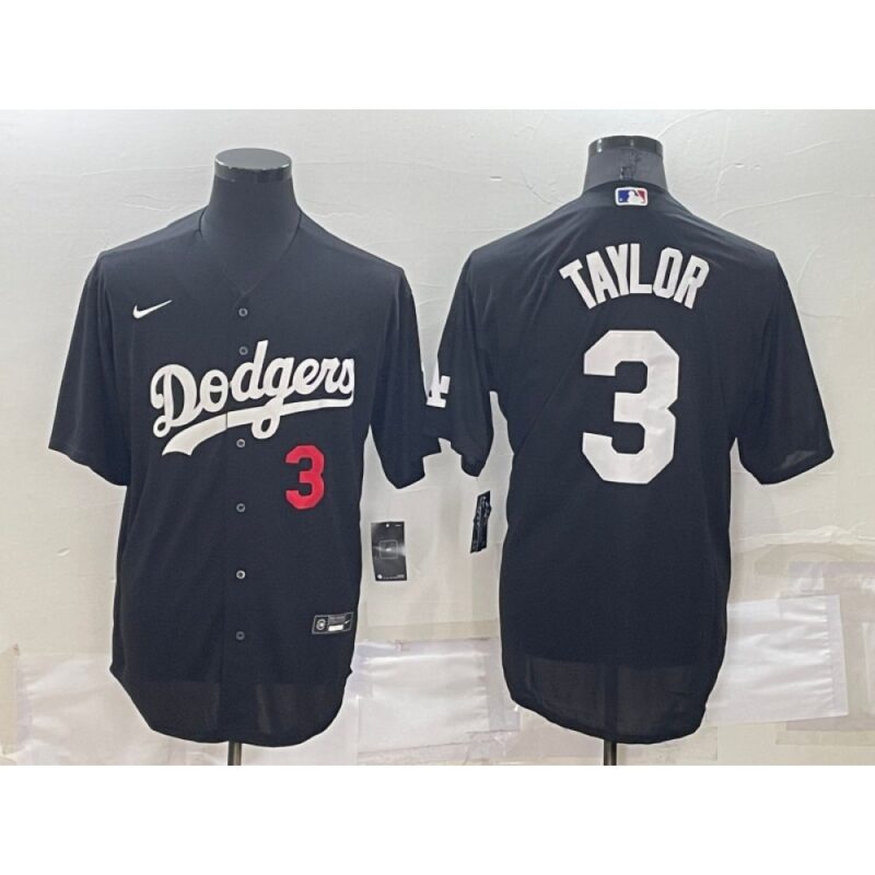 686389810d843_1 Men's Los Angeles Dodgers #3 Chris Taylor Black Cool Base Stitched Baseball Jersey