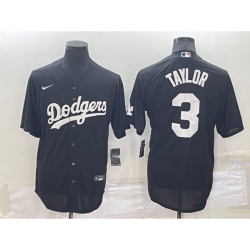 686389845d338_1 Men's Los Angeles Dodgers #3 Chris Taylor Black Cool Base Stitched Baseball Jersey