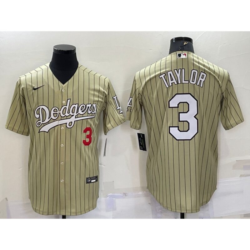 6863898ae8915_1 Men's Los Angeles Dodgers #3 Chris Taylor Cream Cool Base Stitched Jersey