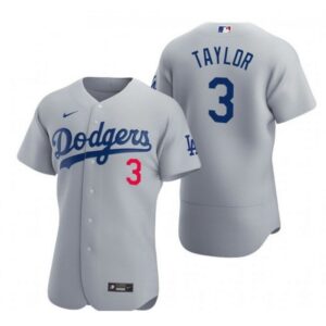 6863898e636ba_1 Men's Los Angeles Dodgers #3 Chris Taylor Grey Flex Base Stitched Jersey