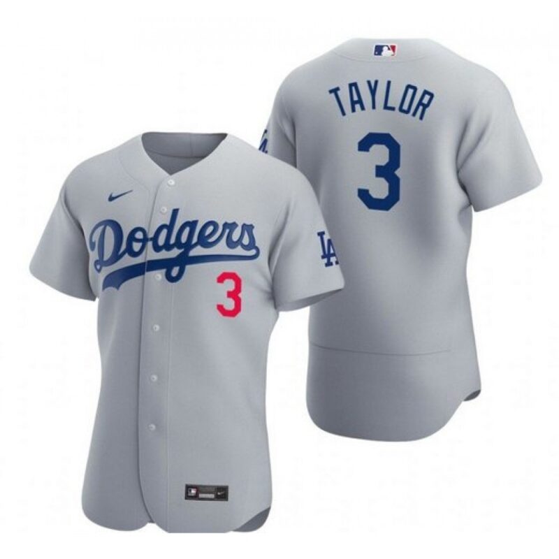 6863898e636ba_1 Men's Los Angeles Dodgers #3 Chris Taylor Grey Flex Base Stitched Jersey