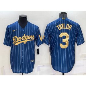 68638991b5585_1 Men's Los Angeles Dodgers #3 Chris Taylor Navy Gold Cool Base Stitched Baseball Jersey