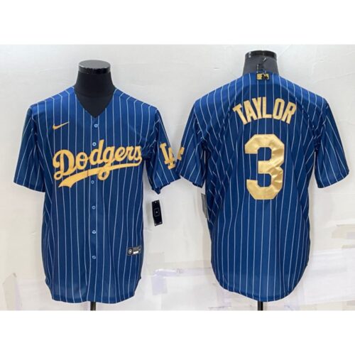 68638991b5585_1 Men's Los Angeles Dodgers #3 Chris Taylor Navy Gold Cool Base Stitched Baseball Jersey