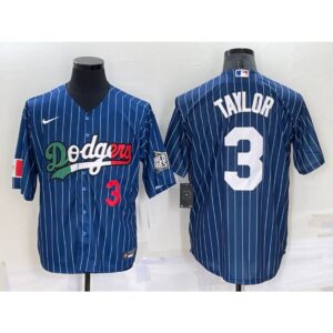 686389955a4f3_1 Men's Los Angeles Dodgers #3 Chris Taylor Navy Mexico World Series Cool Base Stitched Baseball Jersey