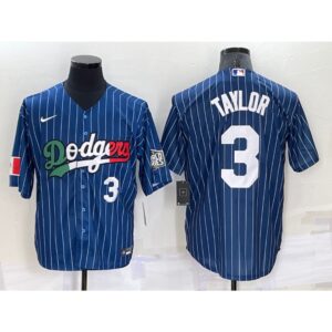 68638998a3ad5_1 Men's Los Angeles Dodgers #3 Chris Taylor Navy Mexico World Series Cool Base Stitched Baseball Jersey