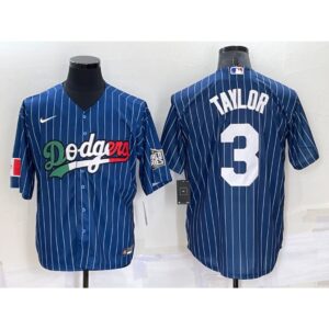 6863899c095a8_1 Men's Los Angeles Dodgers #3 Chris Taylor Navy Mexico World Series Cool Base Stitched Baseball Jersey