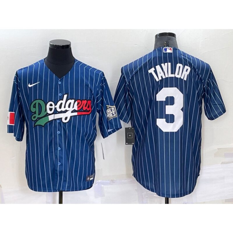 6863899c095a8_1 Men's Los Angeles Dodgers #3 Chris Taylor Navy Mexico World Series Cool Base Stitched Baseball Jersey