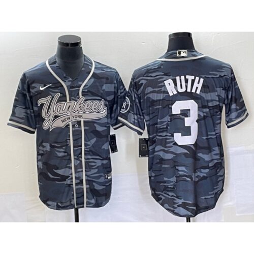 68638b4de0a20_1 Men's New York Yankees #3 Babe Ruth Gray Camo With Patch Cool Base Stitched Baseball Jersey