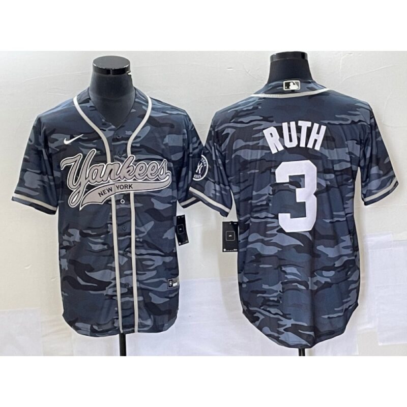 68638b4de0a20_1 Men's New York Yankees #3 Babe Ruth Gray Camo With Patch Cool Base Stitched Baseball Jersey