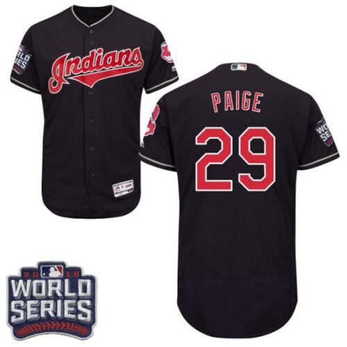 68638b6950e6e_1 indians #29 Satchel Paige Navy Blue Flexbase Authentic Collection 2016 World Series Bound Stitched MLB Jersey