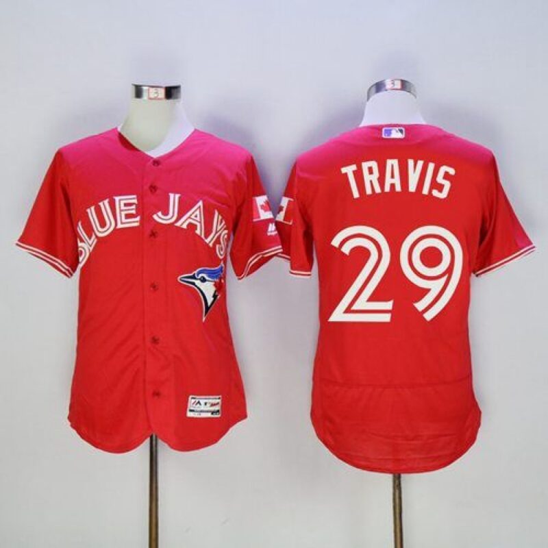 68638c4e34059_1 Blue Jays #29 Devon Travis Red Flexbase Authentic Collection Canada Day Stitched MLB Jersey