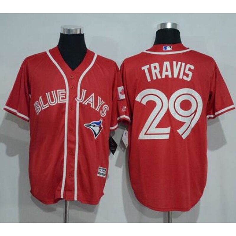 68638c519a400_1 Blue Jays #29 Devon Travis Red New Cool Base Canada Day Stitched MLB Jersey