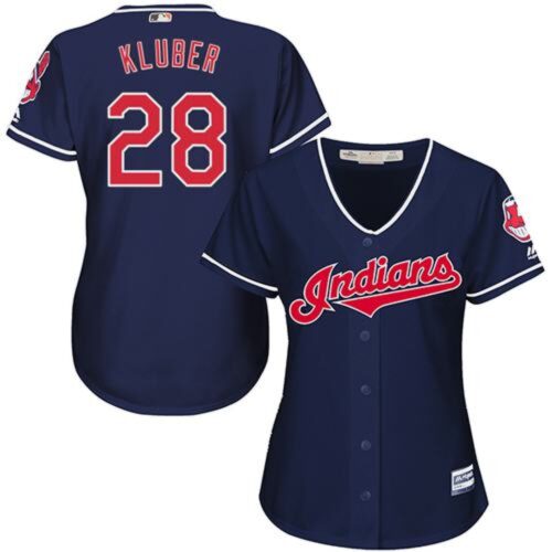 68638cbac6446_1 indians #28 Corey Kluber Navy Blue Women's Alternate Stitched MLB Jersey