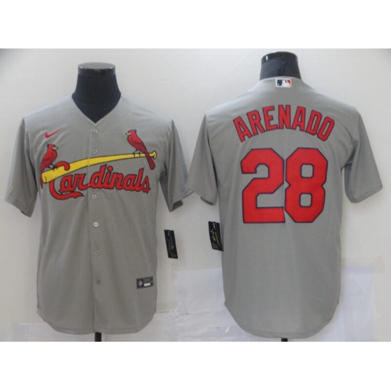 68638ccbefdeb_1 Men's St. Louis Cardinals #28 Nolan Arenado Grey Cool Base Stitched Jersey