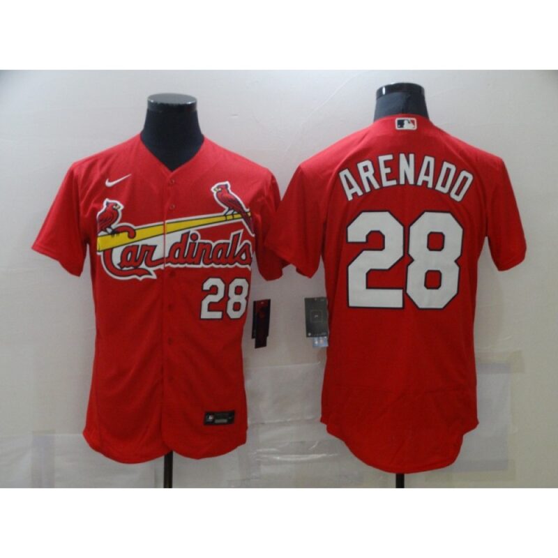 68638cd28571e_1 Men's St. Louis Cardinals #28 Nolan Arenado Red Flex Base Stitched Jersey