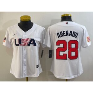 68638cf162bc3_1 Women's USA Baseball #28 Nolan Arenado 2023 White World Baseball Classic Stitched Jersey(Run Small)