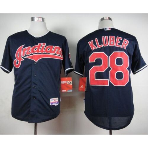 68638d8d748a1_1 indians #28 Corey Kluber Navy Cool Base Stitched MLB Jersey