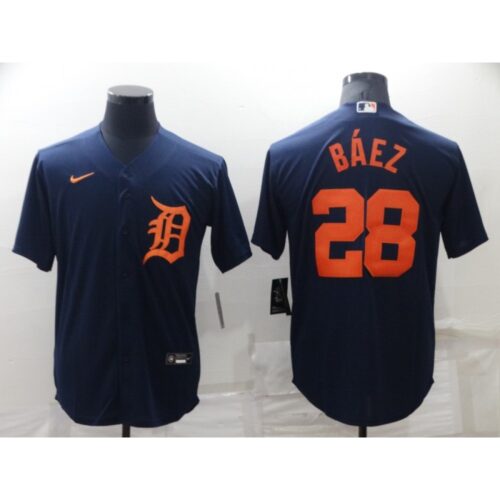 68638dba3342a_1 Men's Detroit Tigers #28 Javier Baez Navy Cool Base Stitched Jersey