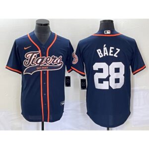 68638dbdbbef2_1 Men's Detroit Tigers #28 Javier Baez Navy Cool Base Stitched Baseball Jersey