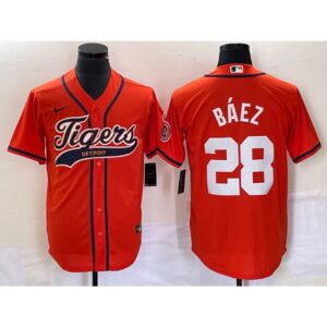 68638dc135573_1 Men's Detroit Tigers #28 Javier Baez Orange Cool Base Stitched Baseball Jersey