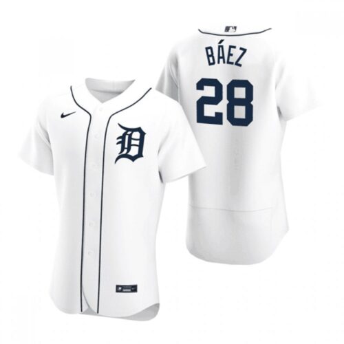 68638dc841ca3_1 Men's Detroit Tigers #28 Javier Baez White Flex Base Stitched Jersey