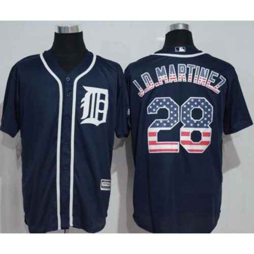 68638de00e1bd_1 Tigers #28 J. D. Martinez Navy Blue USA Flag Fashion Stitched MLB Jersey