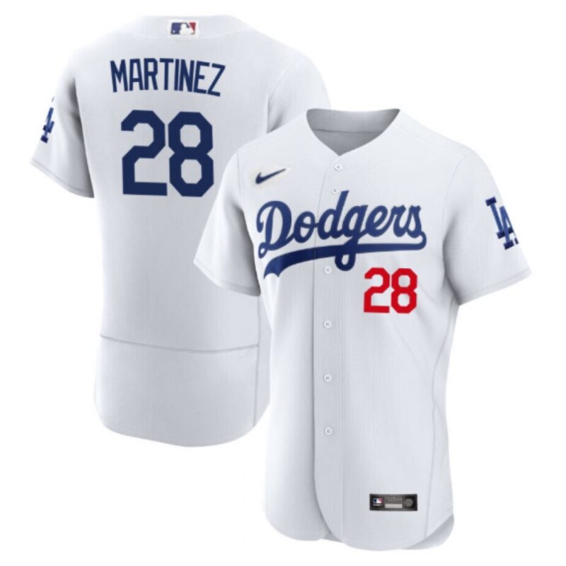 68638dfd84b1e_1 Men's Los Angeles Dodgers #28 J.D. Martinez White Flex Base Stitched Baseball Jersey