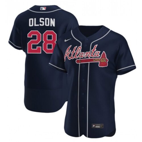 68638ee6a64e7_1 Men's Atlanta Braves #28 Matt Olson Navy Flex Base Stitched Baseball Jersey