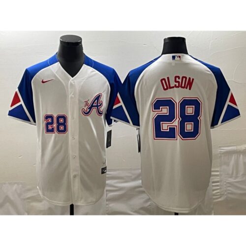 68638ef3e0959_1 Men's Atlanta Braves #28 Matt Olson White 2023 City Connect Cool Base With Patch Stitched Baseball Jersey