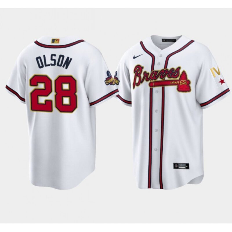 68638efaa3d40_1 Men's Atlanta Braves #28 Matt Olson 2022 White/Gold World Series Champions Program Cool Base Stitched Baseball Jersey