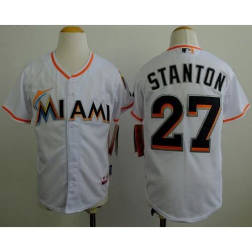68638f4fdd7d8_1 Marlins #27 Giancarlo Stanton White Cool Base Stitched Youth MLB Jersey