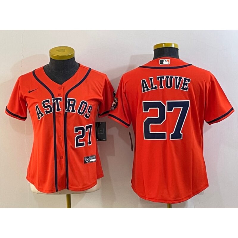 68638fe527ee8_1 Women's Houston Astros #27 Jose Altuve Orange With Patch Cool Base Stitched Baseball Jersey(Run Small)