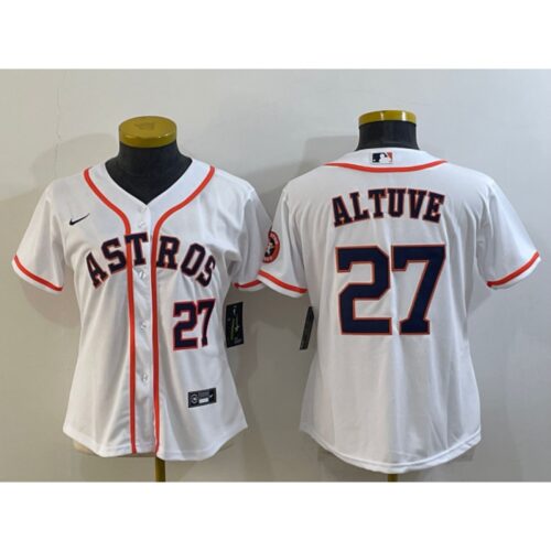 68638feadbd22_1 Women's Houston Astros #27 Jose Altuve White With Patch Cool Base Stitched Baseball Jersey(Run Small)