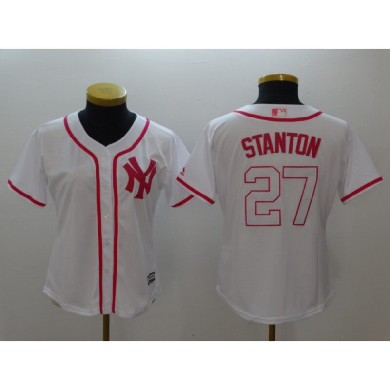 6863901dd2d59_1 Women's New York Yankees #27 Giancarlo Stanton White Pink Cool Base Stitched MLB Jersey