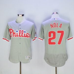 68639048b2d8a_1 Phillies #27 Aaron Nola Grey Flexbase Authentic Collection Stitched MLB Jersey