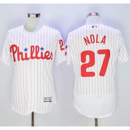 686390523ab7d_1 Phillies #27 Aaron Nola White(Red Strip) Flexbase Authentic Collection Stitched MLB Jersey