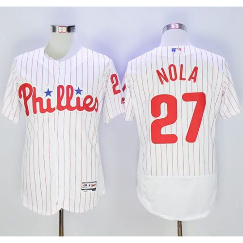 686390523ab7d_1 Phillies #27 Aaron Nola White(Red Strip) Flexbase Authentic Collection Stitched MLB Jersey
