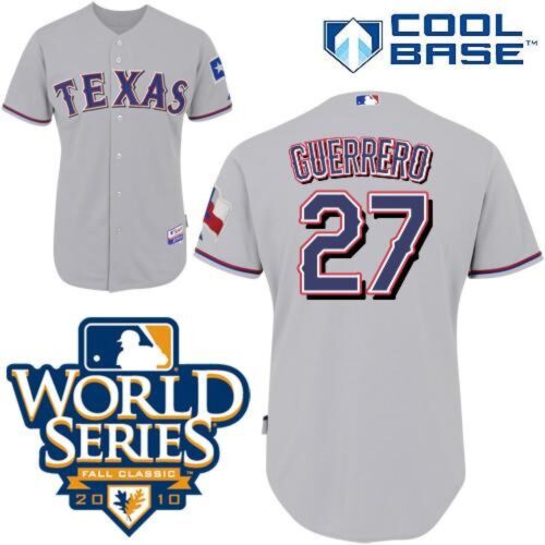 68639079d7f0f_1 Rangers #27 Vladimir Guerrero Grey Cool Base w/2010 World Series Patch Stitched MLB Jersey