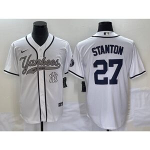 686390d28d5c7_1 Men's New York Yankees #27 Giancarlo Stanton White With Patch Cool Base Stitched Baseball Jersey