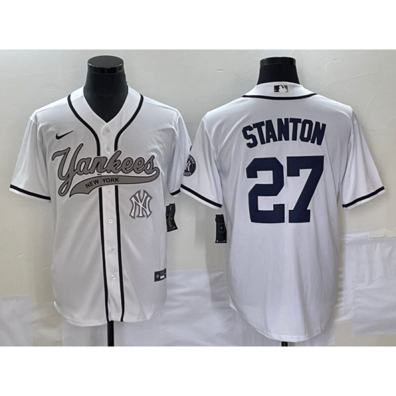 686390d28d5c7_1 Men's New York Yankees #27 Giancarlo Stanton White With Patch Cool Base Stitched Baseball Jersey