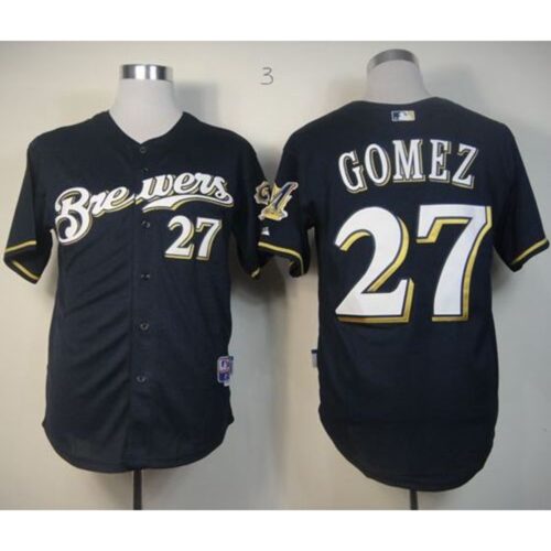686390dcb9e85_1 Brewers #27 carlos Gomez Stitched Blue Cool Base MLB Jersey