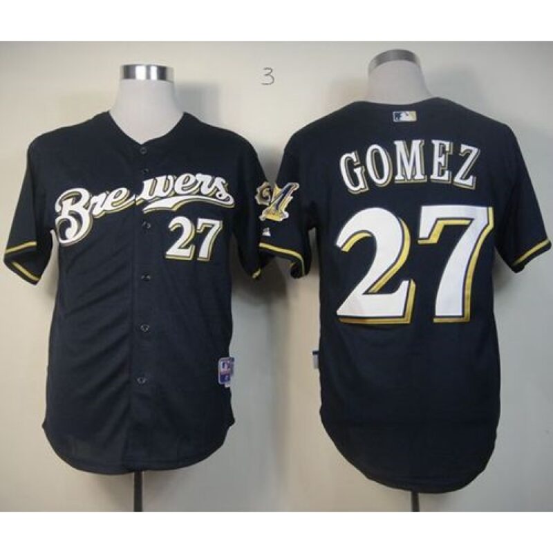 686390dcb9e85_1 Brewers #27 carlos Gomez Stitched Blue Cool Base MLB Jersey