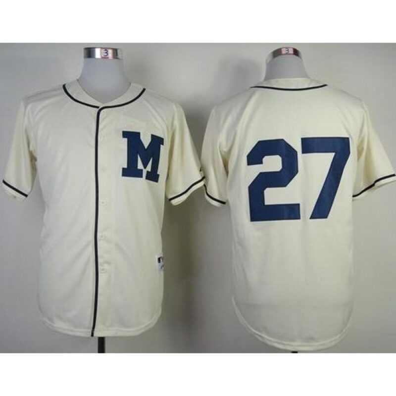 686390e078947_1 Brewers #27 Carlos Gomez Cream 1913 Turn Back The Clock Stitched MLB Jersey