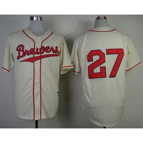 686390e3bcac4_1 Brewers #27 Carlos Gomez Cream 1948 Turn Back The Clock Stitched MLB Jersey