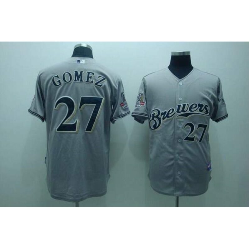 686390e76795f_1 Brewers #27 carlos Gomez Stitched Grey Cool Base MLB Jersey