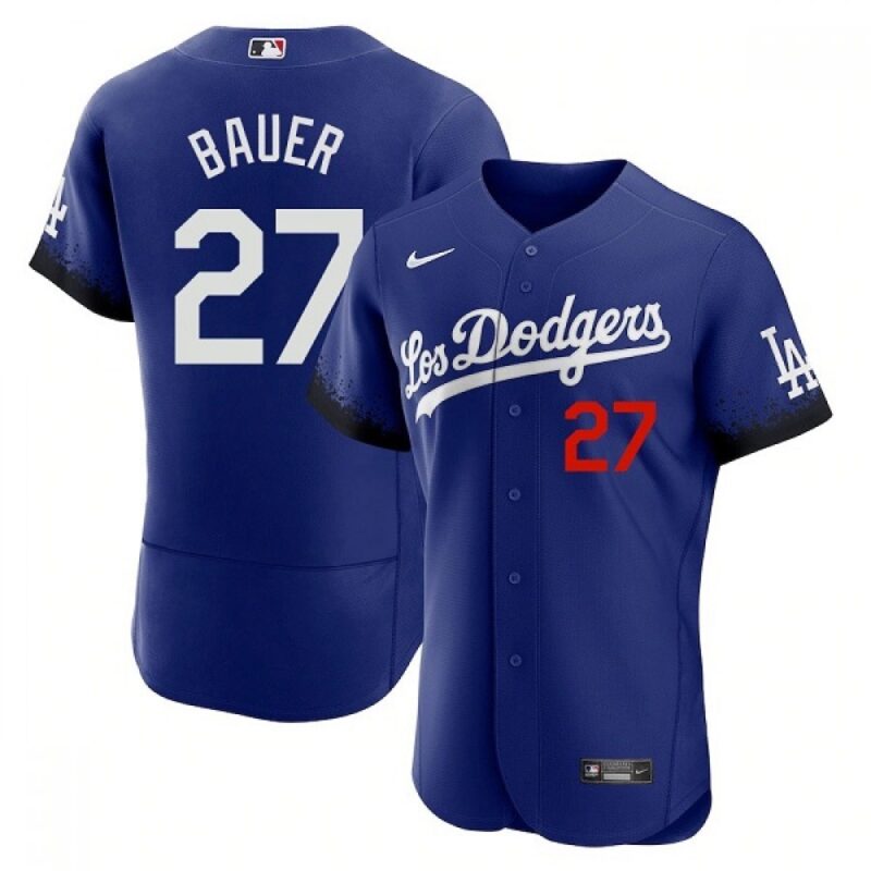 6863911f0457d_1 Men's Los Angeles Dodgers #27 Trevor Bauer 2021 Royal City Connect Flex Base Stitched Baseball Jersey