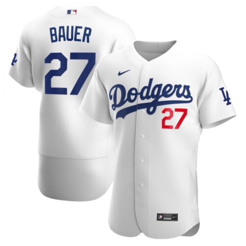 6863912c4be33_1 Men's Los Angeles Dodgers #27 Trevor Bauer White flex base Sttiched Jersey