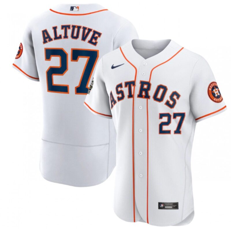 686391bae5e06_1 Men's Houston Astros #27 Jose Altuve White 2022 World Series Flex Base Stitched Baseball Jersey
