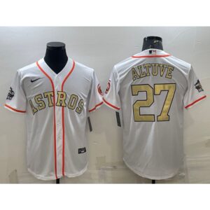686391c53ed44_1 Men's Houston Astros #27 Jose Altuve White Gold 2022 World Series Stitched Baseball Jersey