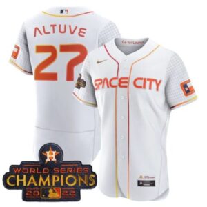 686391d5e6489_1 Men's Houston Astros #27 Jose Altuve White With 2022 World Serise Champions Patch Stitched Baseball Jersey